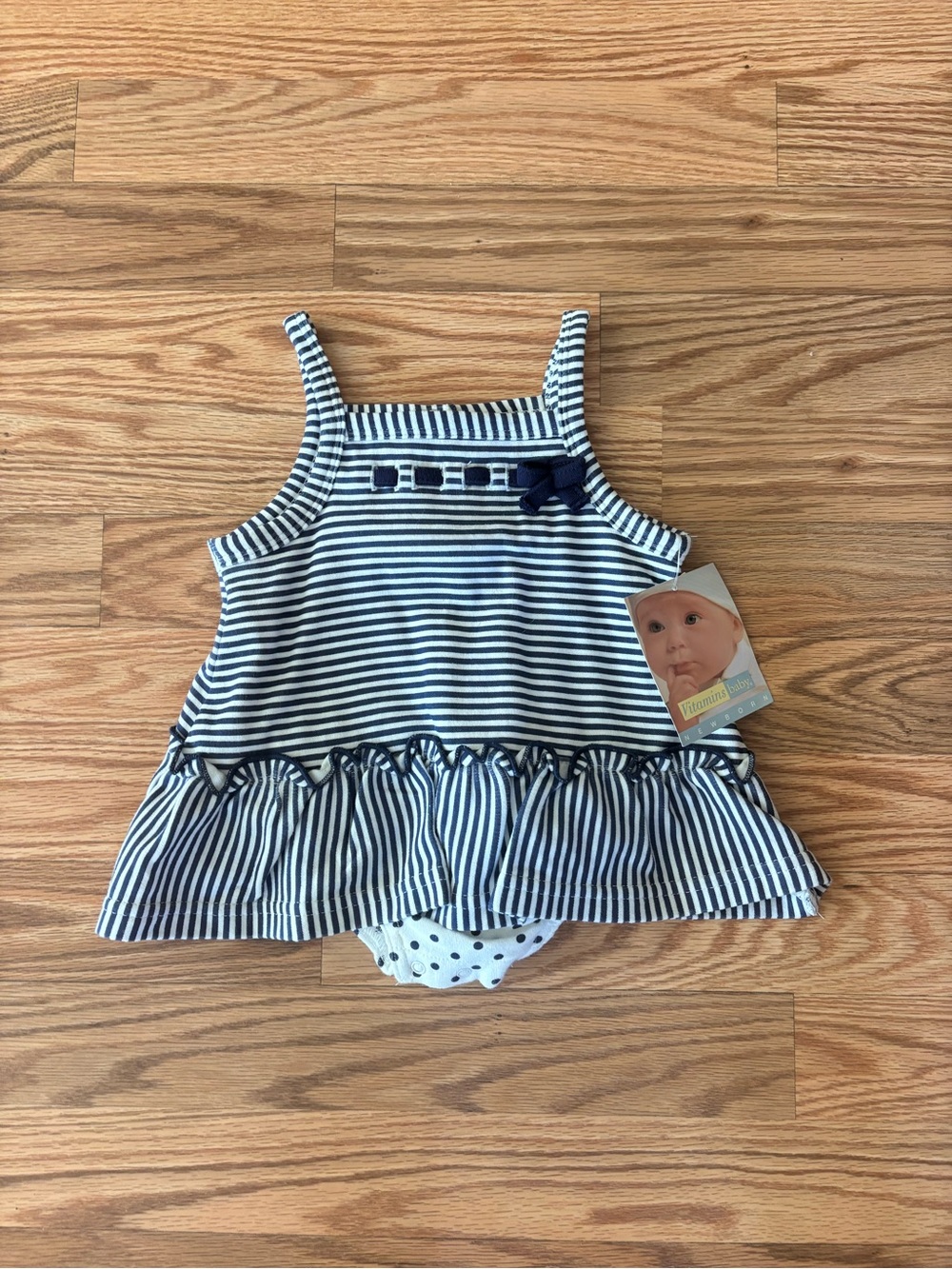 vintage vitamins baby navy and white striped romper NWT size 6 months